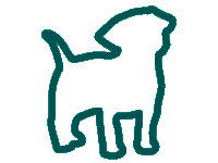outline icon of a small puppy with ears perked up in a state of worry